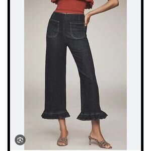 Anthropologie Maeve The Colette Ruffle-Hem Cropped Wide-Leg Jeans Women 27 blue